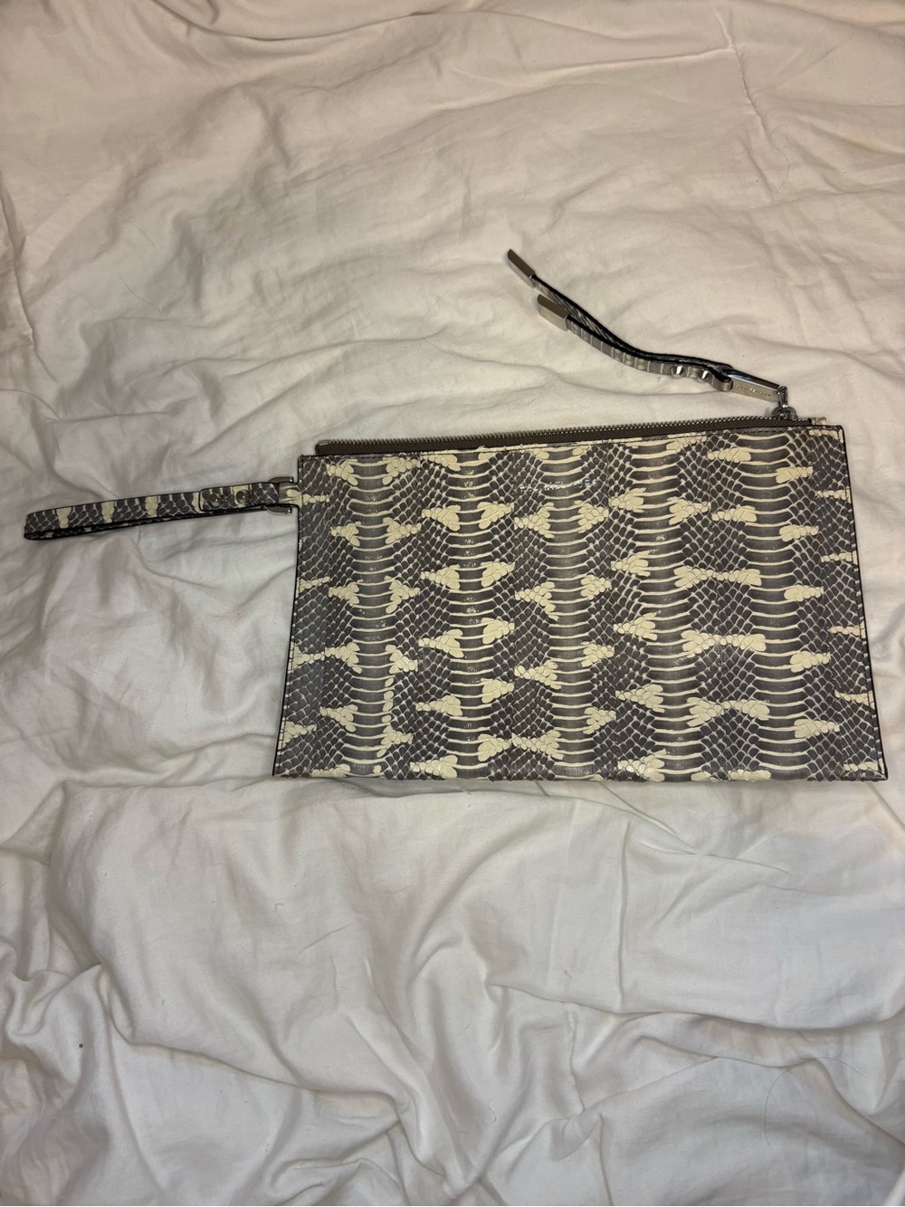 Michael Kors Small
Teakwood Snake Print Clutch. Grey & Beige With Silver Accents